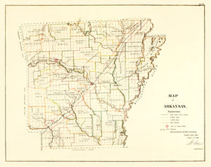Vintage Map of Arkansas 1866