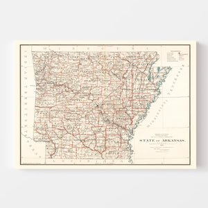 Vintage Map of Arkansas 1886