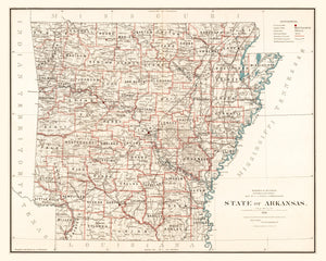 Vintage Map of Arkansas 1886
