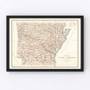 Vintage Map of Arkansas 1886