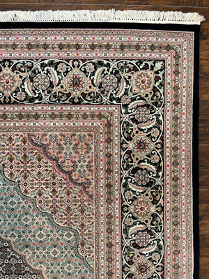 Fine Sino Persian Rug 9x12, Herati Mahi Pattern, Hand Knotted Wool Vintage Black Oriental Carpet 9 x 12 ft, Handmade Room Sized Rug, Nice