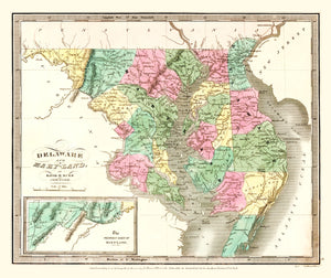 Vintage Map of Delaware 1835