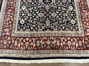 Indo Sarouk Rug 6x9, Vintage Indian Persian Rug, Wool Oriental Carpet, Navy Blue Red Allover Floral Rug, Traditional Very Fine Rug, Area Rug