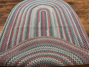 American Oval Braided Rug 5x8, Vintage Multicolor Handmade Wool 5 x 8 Carpet