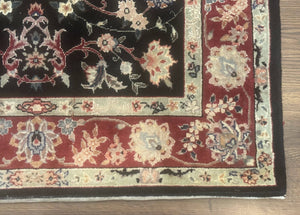 Black Sino Persian Rug 3x5, Wool with Silk Highlights, Floral, Fine 170 KPSI