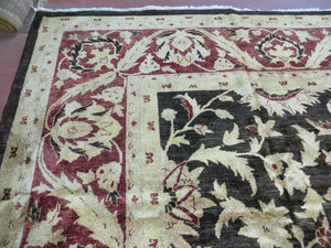 11' X 15' Vintage Hand Knotted Indian Agra Wool Rug Hand Made Dark Brown Floral