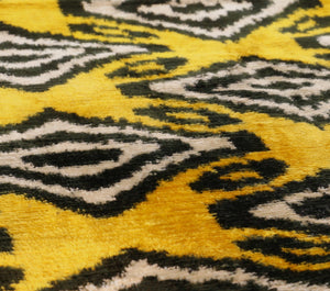 Handmade 16x16 Silk Velvet Throw Pillow in Gold with Black and White Geometric Design – Down Feather Insert