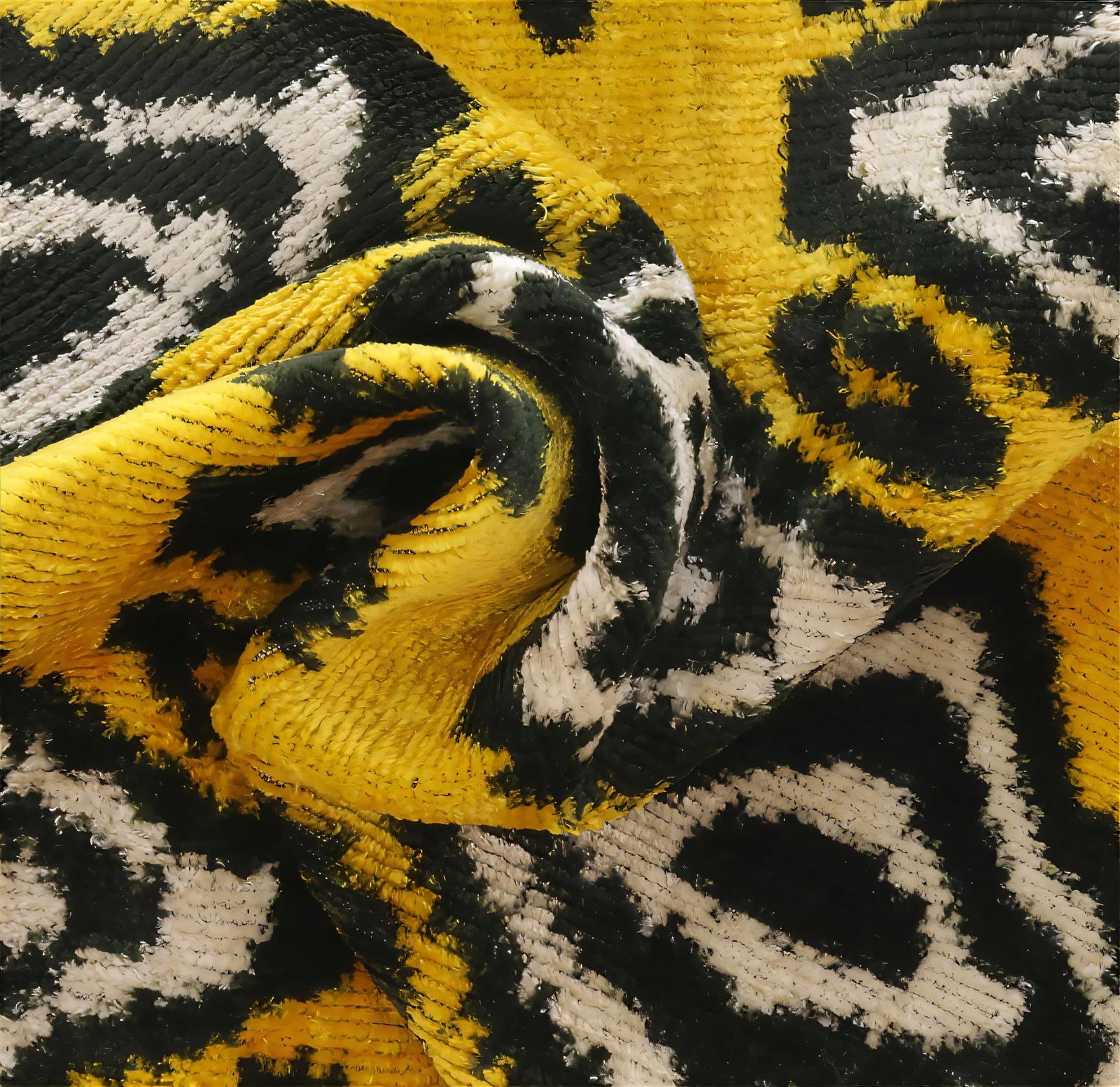 Handmade 16x16 Silk Velvet Throw Pillow in Gold with Black and White Geometric Design – Down Feather Insert