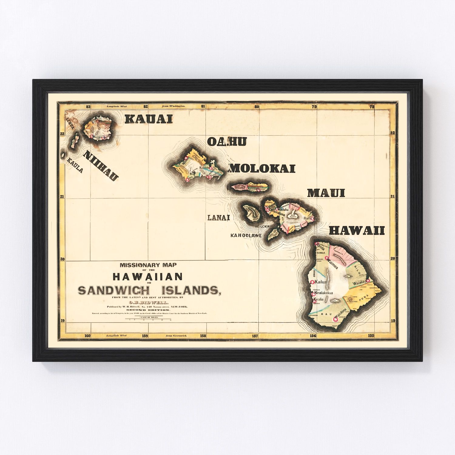 Vintage Map of Hawaii 1846