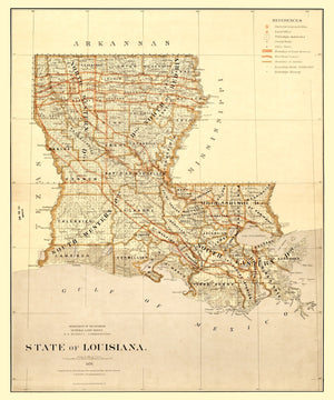 Vintage Map of Louisiana 1876