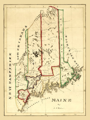 Vintage Map of Maine 1820