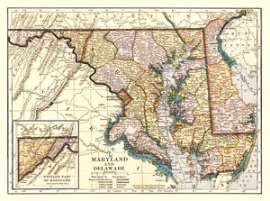 Vintage Map of Delaware 1904