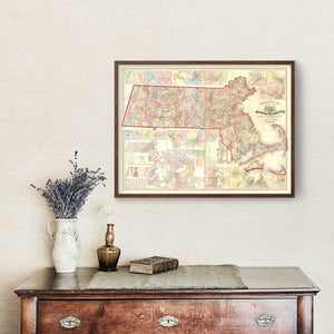 Vintage Map of Massachusetts 1861