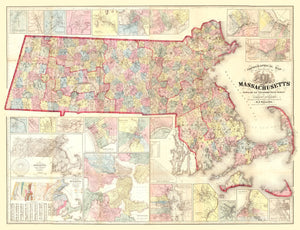 Vintage Map of Massachusetts 1861