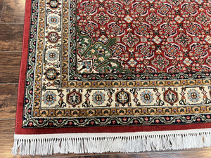 Persian Tabriz Rug 7x10, Wool Hand Knotted Vintage Carpet, Red Green & Cream, Herati Pattern, 7 x 10 Room Sized Oriental Rug