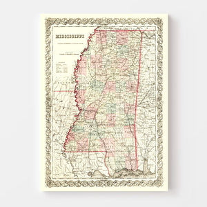 Vintage Map of Mississippi 1855