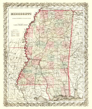 Vintage Map of Mississippi 1855