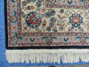 Large Indo Persian Rug 10x14, Wool Hand-Knotted Carpet, Navy Blue Ivory