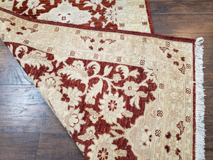 21 ft Runner Rug Long Hallway Runner, 3 x 21 Corridor Rug, Peshawar Pak Persian Chobi Agra Rug, Maroon and Beige Large Flowers Wool Handmade