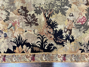 Antique French Tapestry 6x5 ft, European Handmade Wool Aubusson Weave Vintage Tapestry