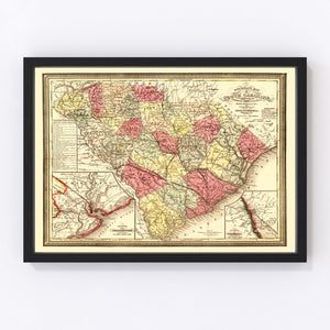 Vintage Map of South Carolina 1849