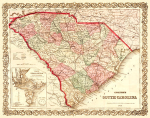 Vintage Map of South Carolina 1876