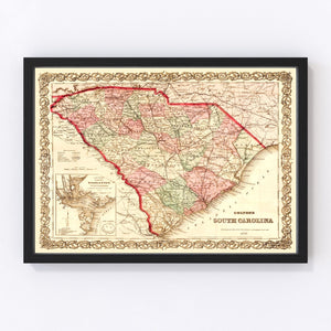 Vintage Map of South Carolina 1876