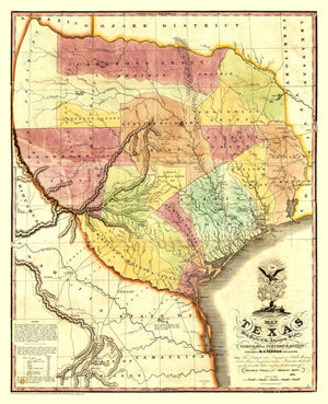 Vintage Map of Texas 1837