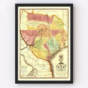 Vintage Map of Texas 1837