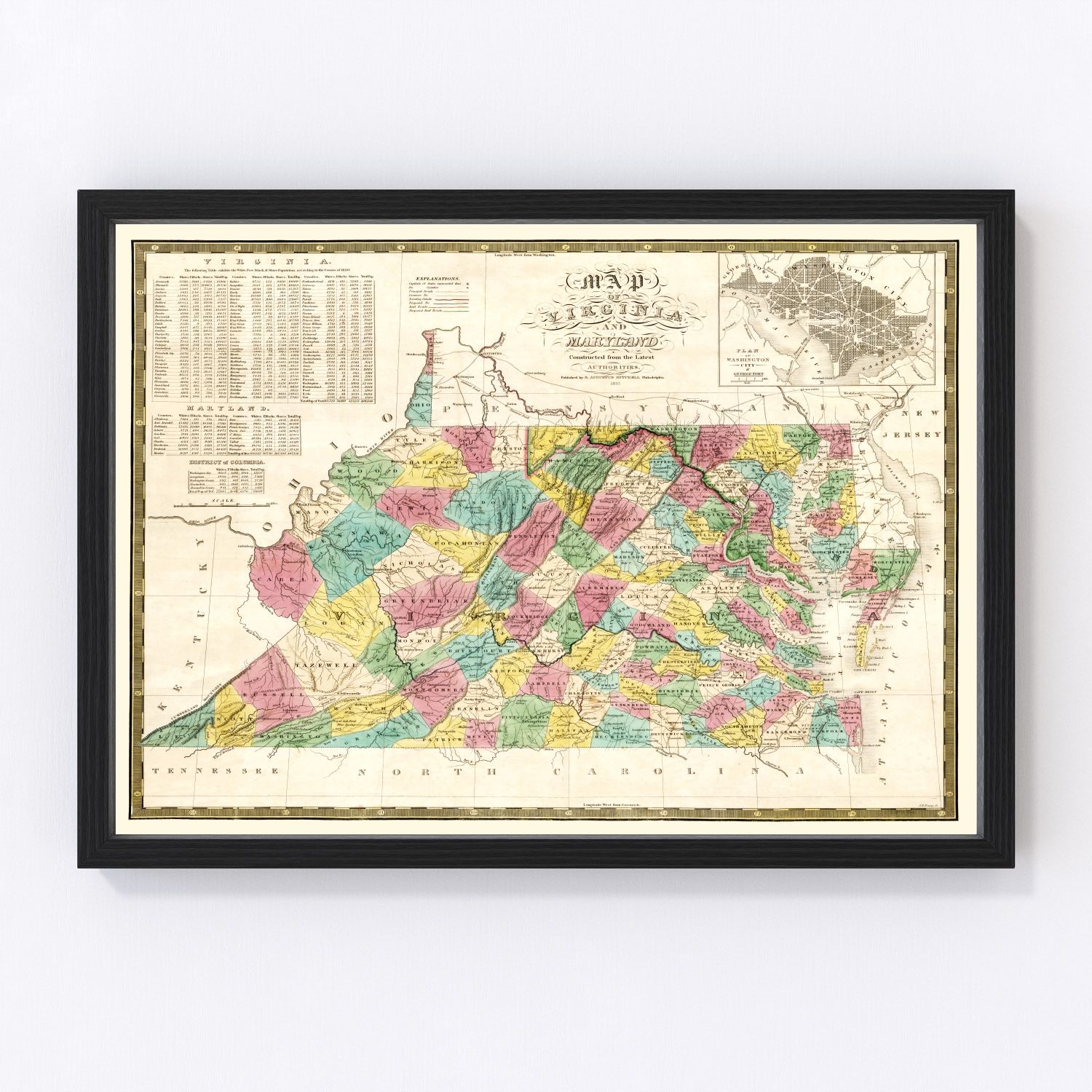 Vintage Map of Virginia 1832