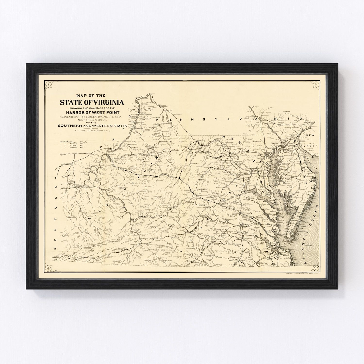 Vintage Map of Virginia 1875