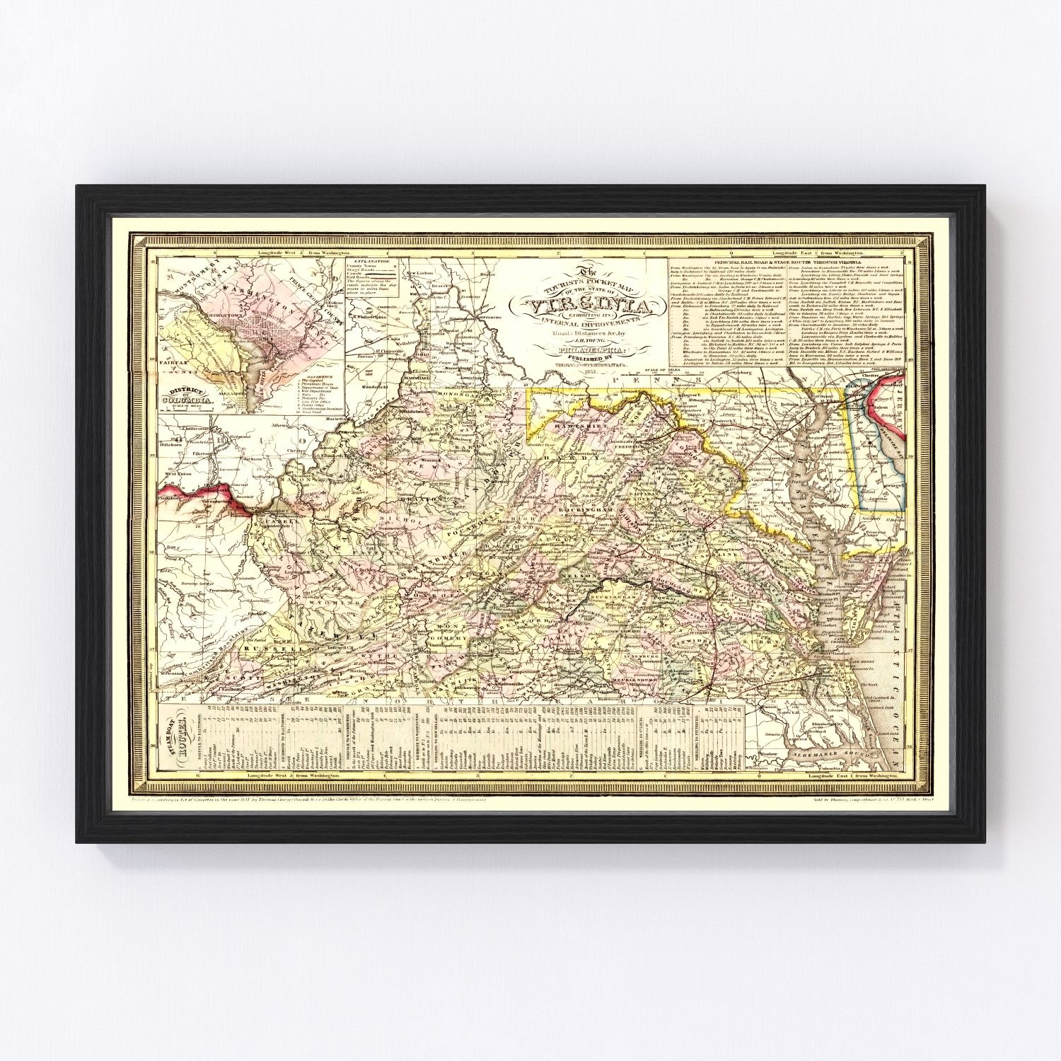 Vintage Map of Virginia 1853