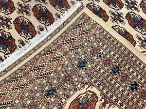 Pakistani Bokhara Rug 8x10, Wool Turkoman Carpet, Ivory/Cream