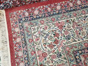 Oversized Pak Persian Rug 11x15, Large Wool Palace Carpet, Red and Ivory, Millefleur Allover Floral Pattern, Vintage Handmade Oriental Rug