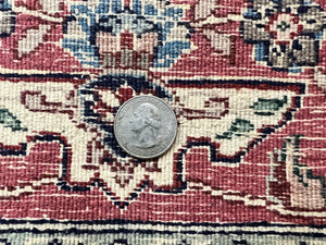 Sino Persian Rug 3x6, Short Runner Rug, Floral Medallion, Beige and Salmon Red, Wool Vintage Hand Knotted Fine Oriental Carpet 3 x 6 ft