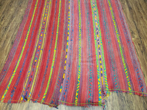 Vintage Turkish Jajim Kilim Flat Weave Rug with Colorful Stripes, Anatolian Kilim Rug, Jijim Cicim Carpet, 5x11 Boho Rug Multicolor, Unique