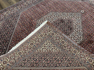 Wonderful Persian Bidjar Rug 7x8 ft, Almost Square Oriental Carpet, Herati Mahi, Highly Detailed, Ivory Red Navy Blue, Very Fine Handmade Bijar Rug