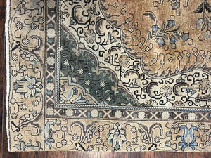 Antique Persian Tabriz Rug 9x12, Floral Medallion Rug, Hand-Knotted Wool Oriental Carpet, Room Sized Handmade Rug, 9 x 12 Vintage Farmhouse Rug