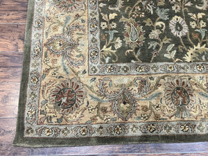 Pottery Barn Rug 8x10, Wool Hand Tufted Vintage Indian Carpet, Room Sized Wool Pile Floral Rug