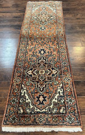 Indo Persian Heriz Runner Rug 2.6 x 8, Rust Color, Vintage