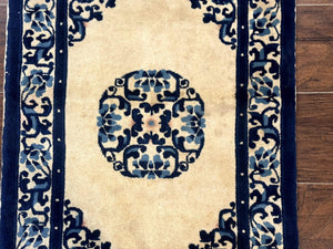 Chinese Peking Rug 2x3, Small Wool Chinese Carpet, Art Deco Rug