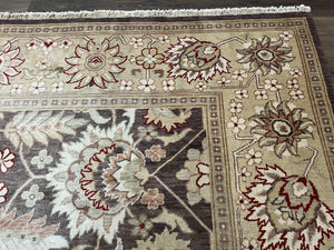 Vintage Indian Rug 9x12, Sultanabad Area Rug 9 x 12, Wool Hand Knotted Living Room Oriental Carpet, Eggplant and Khaki Color, Teawashed Rug