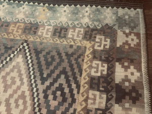 Antique Persian Tribal Kilim Rug 9x12, Zig Zag Pattern Kilim, Zarand Rug, Wool, Earth Tone Colors