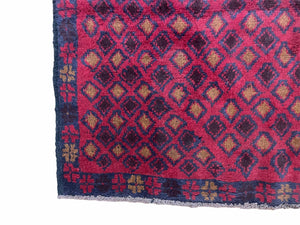 3x5 New Vintage Handmade Tribal Wool Rug Balouch Rug Afghan Rug Red Blue Diamond
