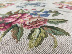 Hand-Knotted Needlepoint Carpet 6x9, Ivory/Cream Background, Colorful Flowers, Yellow Border, Aubusson Rug 6 x 9, New, Handmade