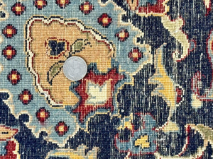 Pak Persian Rug 9x12, Red and Navy Blue, Floral Allover, Hand Knotted Vintage Wool Carpet, Fine 260 KPSI