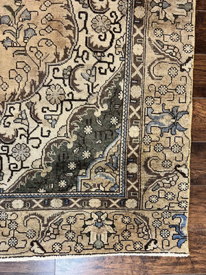 Antique Persian Tabriz Rug 9x12, Floral Medallion Rug, Hand-Knotted Wool Oriental Carpet, Room Sized Handmade Rug, 9 x 12 Vintage Farmhouse Rug