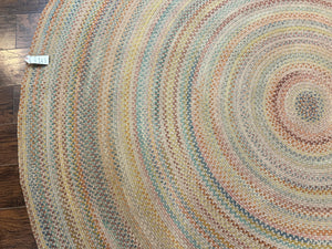 Large American Round Braided Rug 10x10, Multicolor, Vintage, Mid Century, Hand Braided