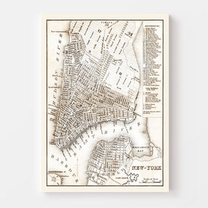 Vintage Map of New York City, New York 1837