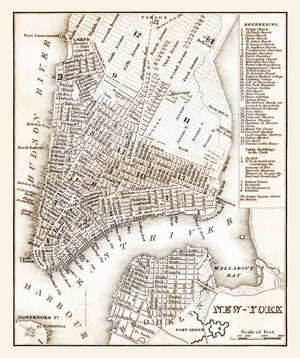 Vintage Map of New York City, New York 1837